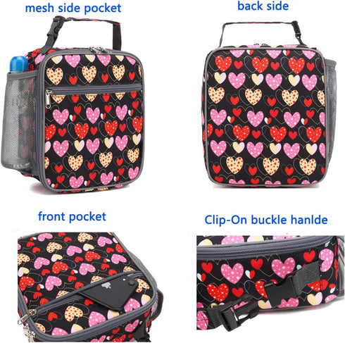 FlowFly Kids Lunch Box, Insulated Soft Bag Mini Cooler Thermal Meal Tote Kit for Girls, Boys, Heart