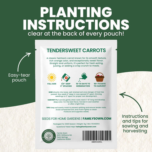 3,750 2026 5 Tendersweet Carrot Premium Seeds for Planting Smooth, Sweet, Coreless Roots for the Season Gram Pouch