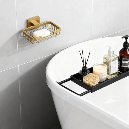 SEIDO 304 4.8" 3.2" Gold Soap Dish for Shower, Stainless Steel Double-Locking Soap Holder, Wall Mount Soap Bar Holder