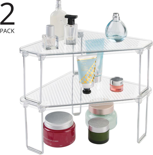 Countertop, 2 Pack mDesign Plastic/Steel Corner Stackable Rack, Storage Organizer Shelf for Bathroom, Vanity, Sink