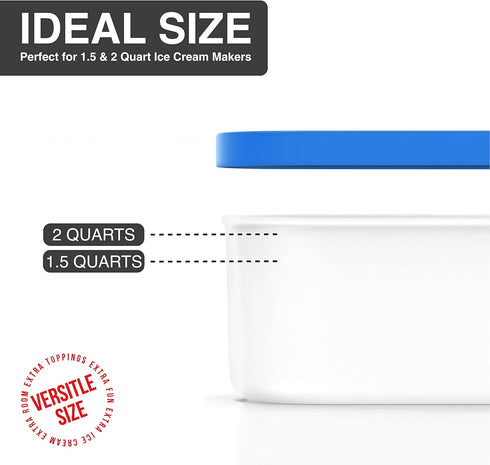 2 (Set 2) Frozen Ice Cream Containers - Quart Ea. of - Premium Reusable Freezer Storage for Homemade Ice Cream Tub