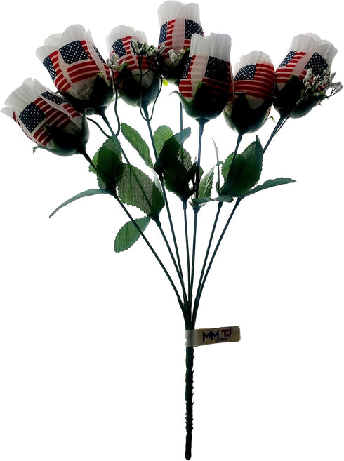 Patriotic Flowers Bouquet - 7 Stems Red White Blue, US Flag Decor for Memorial Day, 4th of July, Veterans Day