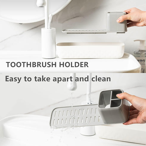 Toothbrush Holder for Bathrooms, Toothbrush Organizer Countertop for Toothbrush Storage, Toothbrush and Toothpaste Holders Set with 3 Slots, Tooth Brushing Cup Caddy for Family White by Vowupt