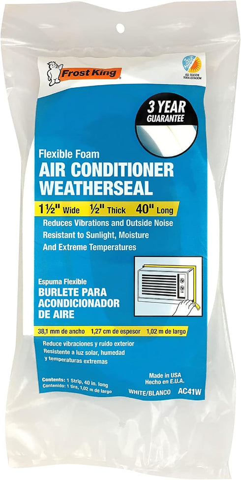 Frost King AC41WA AC Foam Weather Seal, Heavy Duty, 1-1/2" W, 1/2" T, 40" L, White