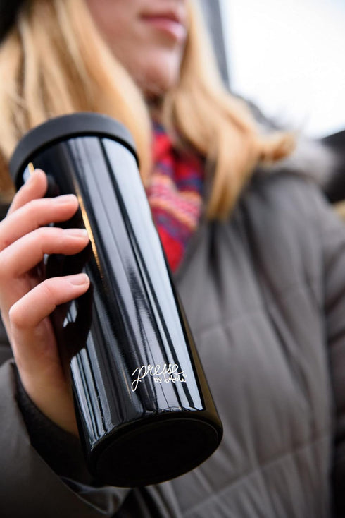 bobble French Coffee Presse - On-The-Go Use, Quick Brew, Slim Design, Triple Wall Insulation, 14 oz (Black)