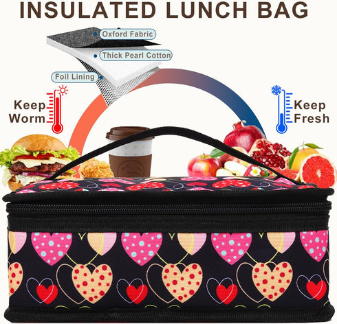 FlowFly Small Lunch Box, Insulated Soft Bag Mini Cooler for Kids, Girls, Boys, Women, Men, Heart