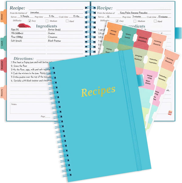 PECULA Recipe Book: Blank Recipe Book to Write In Your Own Recipes, Holds 170 Recipes