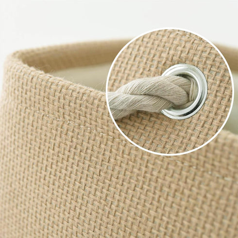 TheWarmHome Decorative Basket Rectangular Fabric Storage Bin with Handles for Clothes (Beige)