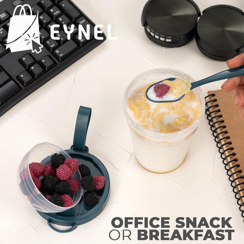 4 Pack 20 oz (4 Set 20 oz) On The Go Cereal Yogurt Cups with Lids and Spoon, Reusable Parfait Plastic Milk Breakfast