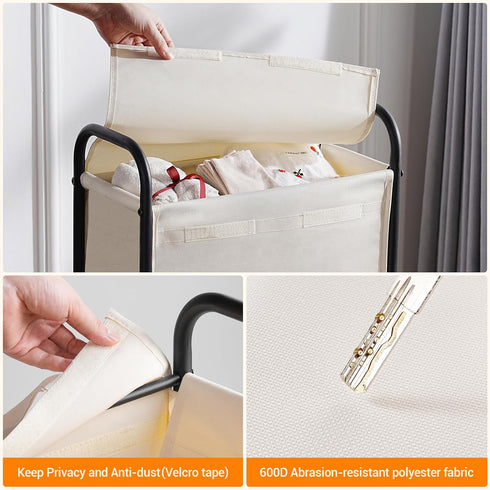 ELYKEN Slim Laundry Hamper with Lid - 50L Small Rolling Laundry Basket on Wheels for Small Bathroom, Creamy
