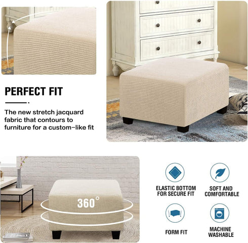 ADPON Square Ottoman Covers Ottoman Slipcovers Folding Storage Stool Protector Elastic Bottom Stretch High Spandex