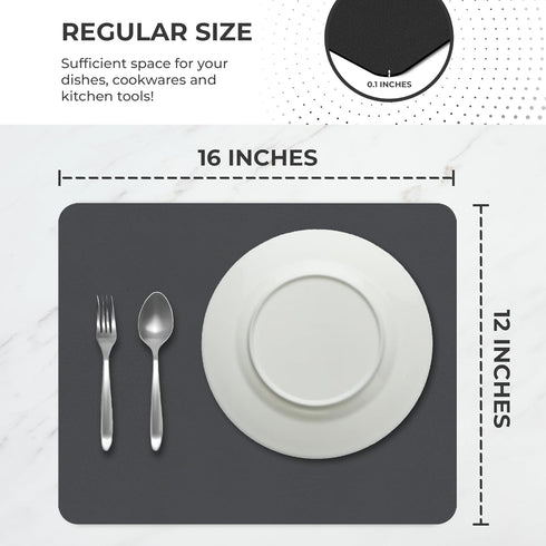 Super Absorbent Dish Drying Mat – Coffee Mat for Countertops – Non-Slip Water Absorbent Kitchen Mat (CLASSIC GREY 16X12)