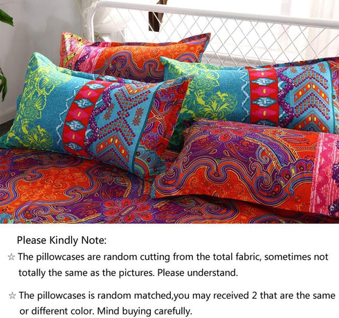 Omelas 2 Pack Bohemian Pillowcase Standard Queen Size - Colorful Floral Striped Pillow Shams with Envelope Closure