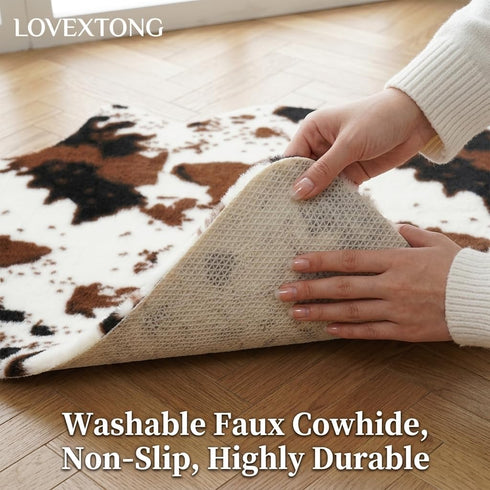 2'6"x3'7" (75x110cm) Cow Print Rug, Faux Fur Cowhide Area Rug for Living Room, Bedroom,Nursery Decor, Western Farmhouse