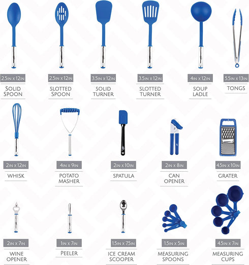 Kitchen Utensils Set, Cooking Utensil Set Kitchen Gadgets, Pots and Pans set Nonstick and Heat Resistant, 24 Pcs Nylon and Stainless Steel, Spatula Set, Apartment Essentials Kitchen Cookware Sets by Kaluns