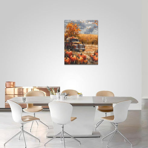 Fall Decor Wall Art, Farmhouse Autumn Pumpkins Canvas Painting Print for Home Decorations (12"x16")