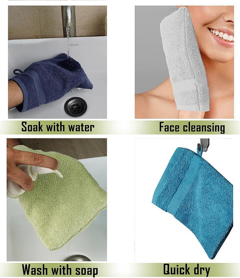 Pack 12 (6 9 Inches) 100% ZUPERIA Premium Bath Mitts - of x - Cotton European Style Washcloths with Loop - Super Soft