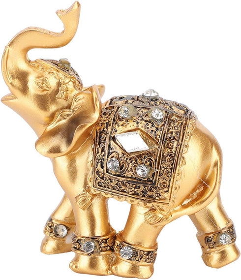 Feng Shui Lucky Elephant Statue, Golden Elegant Figurine, Small Resin Home Decoration