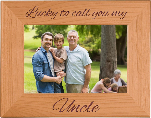 CustomGiftsNow Lucky To Call You My Uncle, Natural Alder Hanging/Tabletop Engraved Wooden Picture Frame, 4x6-inch