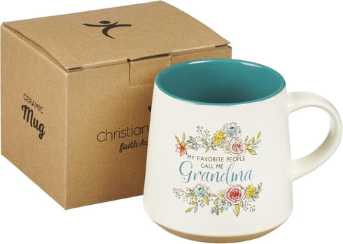 WITH LOVE My Favorite People Call Me Grandma Ceramic Coffee Mug, Floral Peach & Ivory, 14oz