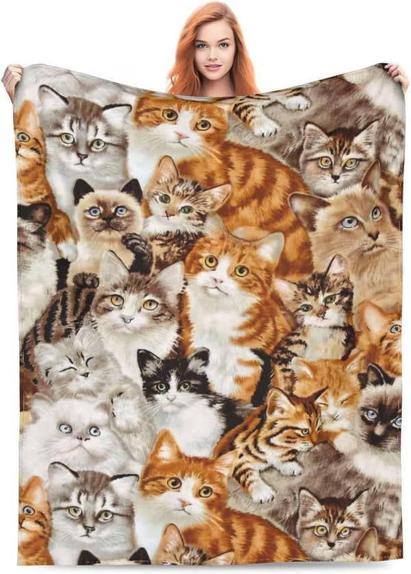 BLUBLU Cute Cat Design Flannel Fleece Throw Blanket, Lightweight Cozy Plush for Bedroom, 50"x40"