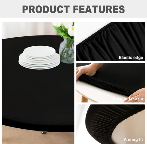 60 Inch eeivs Black Round Fitted Tablecloth Spandex Stretchable End Table Cover with Elastic Edge Cloth Table Topper
