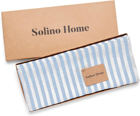 36 Inches 100% 14 36 Inch Summer, Solino Home Linen Table Runner - Amalfi Stripe Pure Linen Sky Blue and White Table