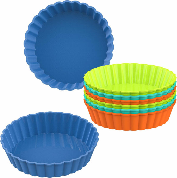 Webake 8 Pack Silicone Tart and Pie Molds, 5 Inches Round Individual Small Fluted Cake Pans for Baking