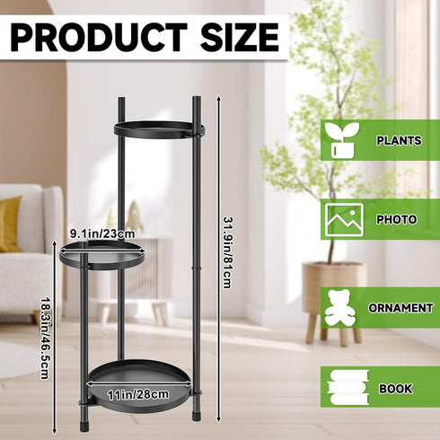 3-Tier Metal Plant Stand for Indoor & Outdoor, Heavy Duty Corner Flower Shelf Display Rack for Living Room Balcony