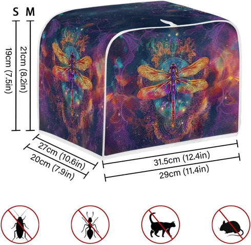 Gold Dragonfly Boho Purple Galaxy Print 4 Slice Toaster Oven Cover | Universal Size Microwave Dust Cover Organizer Bag