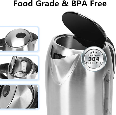 Aigostar Electric Kettle - 1.7L BPA Free Hot Water Kettle with LED Illumination, Auto-Shutoff & Boil-Dry Protection for