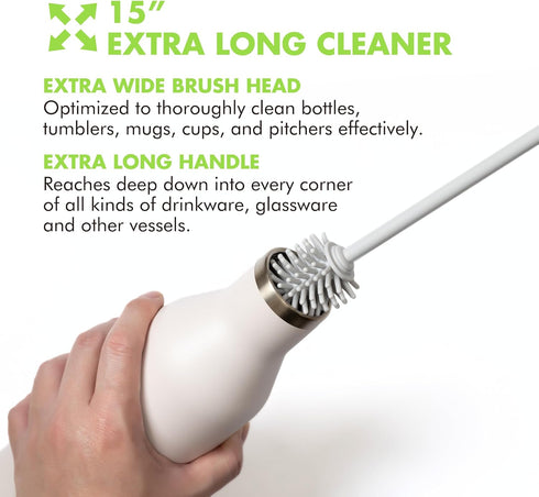 GrandTies Silicone Bottle Cleaning Brush Set: Extra Long Brush for Narrow Neck Bottles, Cups, and Mugs (Fresh Mint)