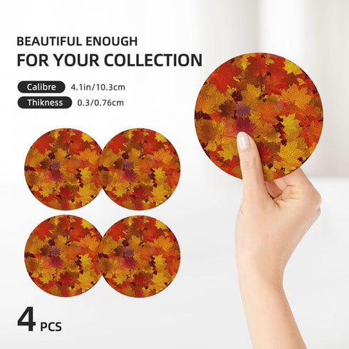 HOYYU Set 4 Fall Autumn Maple Leaves Coasters for Drinks Absorbent Ceramic Coasters of for Coffee Table Cup Bar Beer