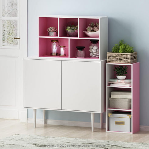 Furinno 5-Cube Open Shelf, Reversible, White/Pink 11069WH/PI