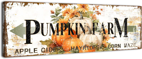 Pumpkin Canvas Wall Art, Rustic Farmhouse Fall Picture for Kitchen Dinner Room, Thanksgiving Halloween Decor 6x17"