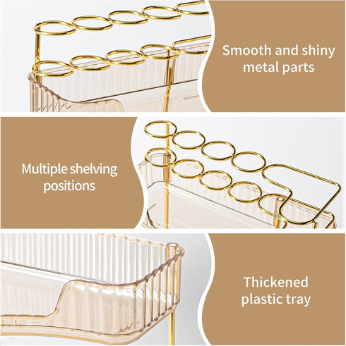 NATURE'S SOURCE Amber Gold Makeup Organizer, 3-Tier Corner Bathroom Countertop Storage with Makeup Brush Holder