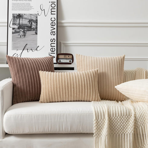Kevin Textile Decorative Throw Pillow Covers Set of 2, Soft Corduroy Boho Striped Pillowcases for Couch Bed 20x20 Inch