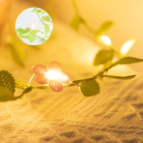 2 Packs 48 Vigdur Vine Lights - Tiny Leaf Ivy String Lights with Cherry Blossom Lights Battery Powered Waterproof Fairy