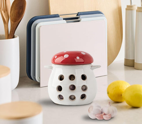 dgudgu Counter Mushroom Garlic Keeper For Ceramic Garlic Container Red Storage Holder Garlic Saver