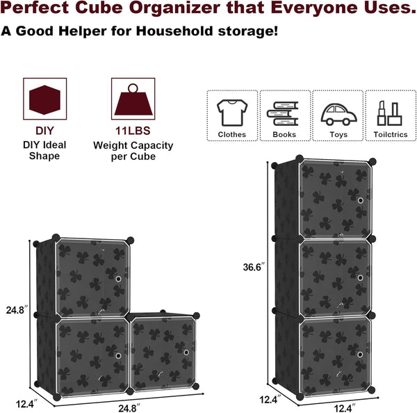 3-Cube Closet C&AHOME Cube Storage Organizer with Doors, Shelves, DIY Plastic Modular Bookshelf, Clothes Storage