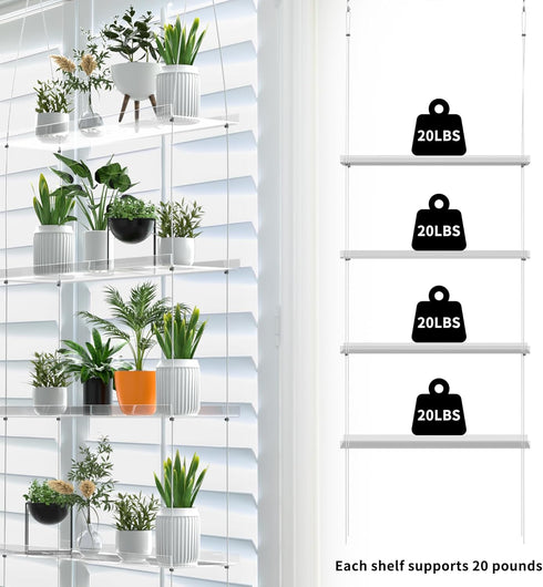 4-Tier Jolitac Acrylic Window Plant Shelves, Hanging Indoor Wall Plant Stand, (Clear)