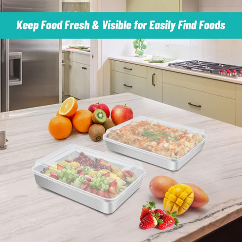 TeamFar Rectangular Cake Pans with Lids - 10.5’’ x 8’’ Stainless Steel Lasagna Brownie Pan