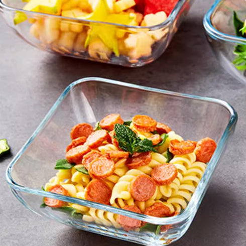 Small 5 Inch Square Tempered Glass Salad Bowls Set, 15 oz Serving Bowls, Set of 3
