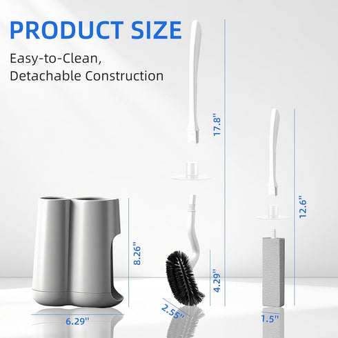 LZLOOK Set Toilet Brush and Holder with Pumice Stone Long Handle Toilet Bowl Brush, Anti-Splash Scrubber, Ventilated