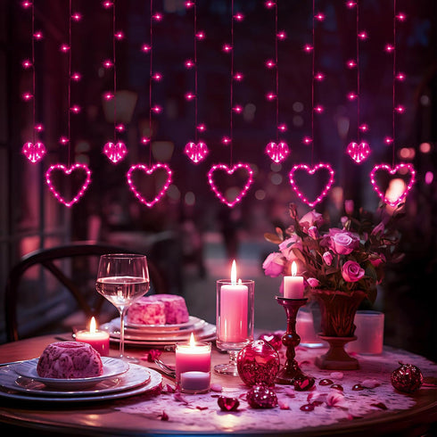 12 138 8 Valentines Day Decor, Pink Love Heart String Lights for Bedroom, Hearts LED Fairy Twinkle Lights with Remote