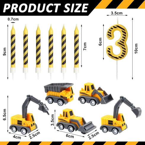 12 3 Pcs Construction Birthday Candles, Number Candle Construction Cake Topper, Digger Cake Topper for Boys Girls