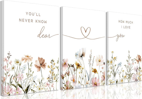 JBZDD 3Pcs Wildflower Nursery Canvas Wall Art Flower Botanical Sentence Poster Painting Picture