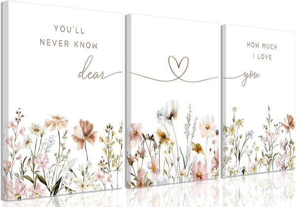 JBZDD 3Pcs Wildflower Nursery Canvas Wall Art Flower Botanical Sentence Poster Painting Picture