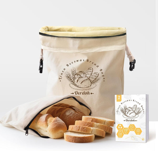 Bread Bags for Homemade Bread - 2 Packs XL Reusable Organic Beeswax