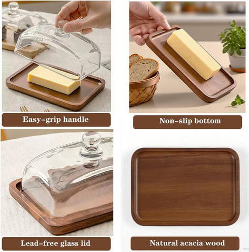 Countertop Glass Butter Dish with Lid,Airtight Cover for Fresh Butter,Clear Butter Keeper,Butter Tray,Large Butter Dish